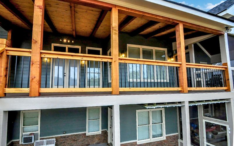 Wooden Balcony With Metal Railings